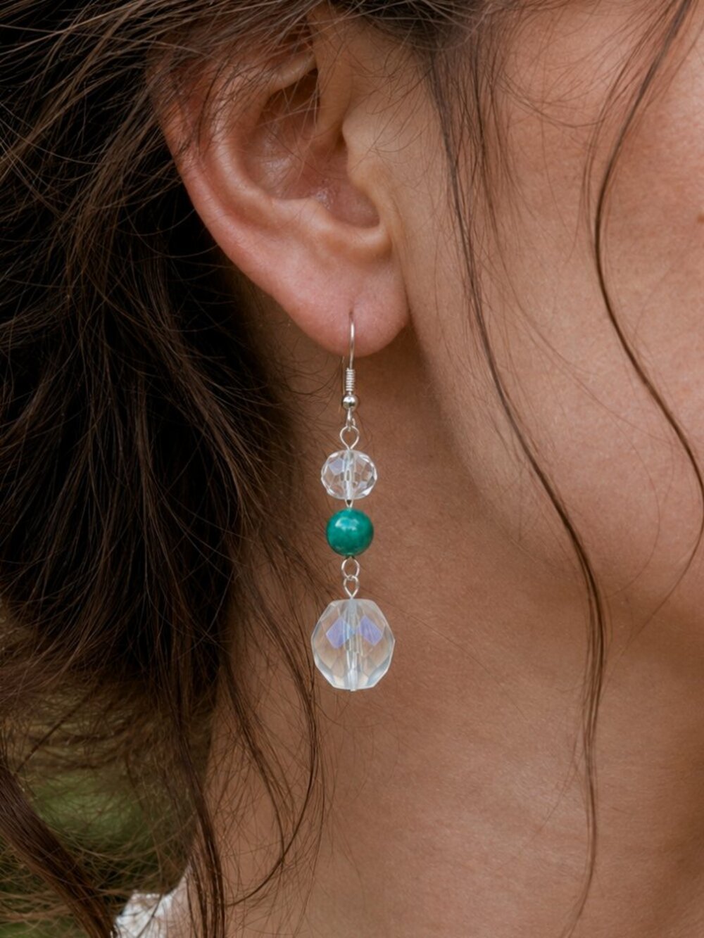 Fairycore Crystal Earrings, Chrysocolla Stone Earrings, Elegant Cottagecore